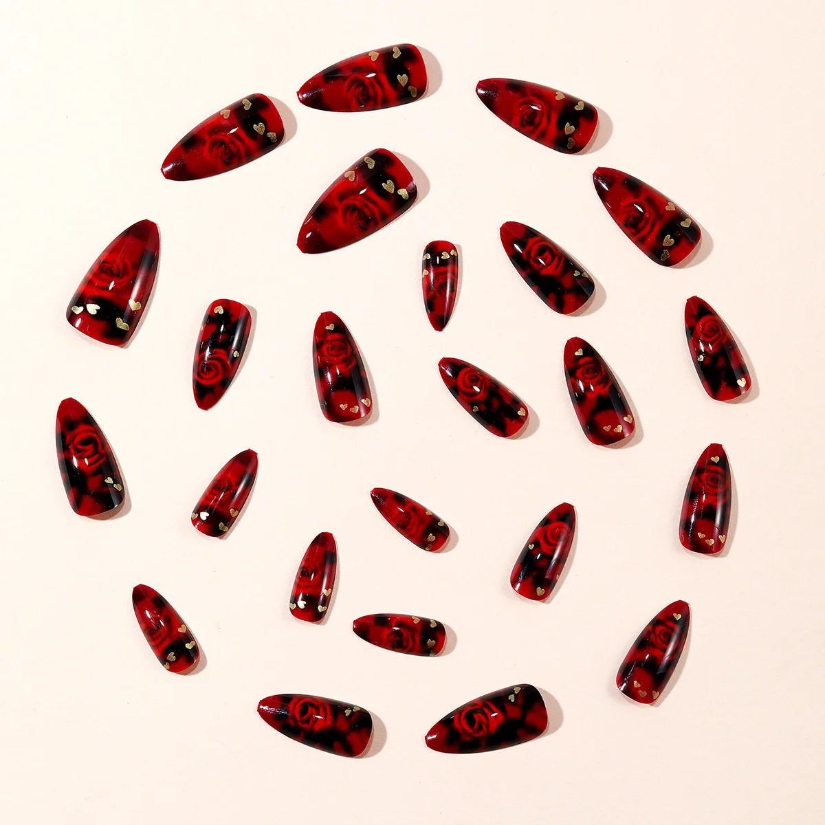 Stiletto Nail Extensions Floral Design Glossy Finish & Chip-Resistant