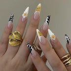 Stiletto Nail Extensions Floral & Gold Easy-Apply