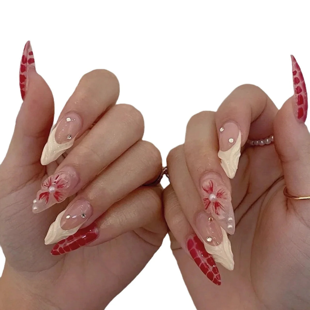 Stiletto Nail Extensions Floral & Textured Press-On Set