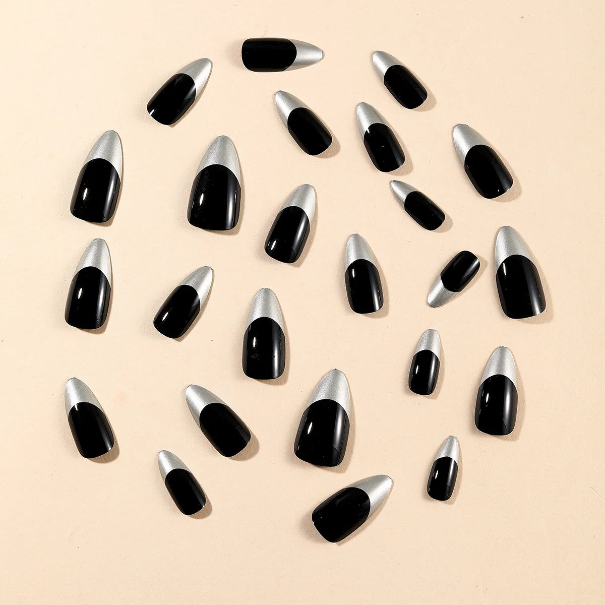 Stiletto Nail Extensions Glossy Black Metallic Tips Lightweight