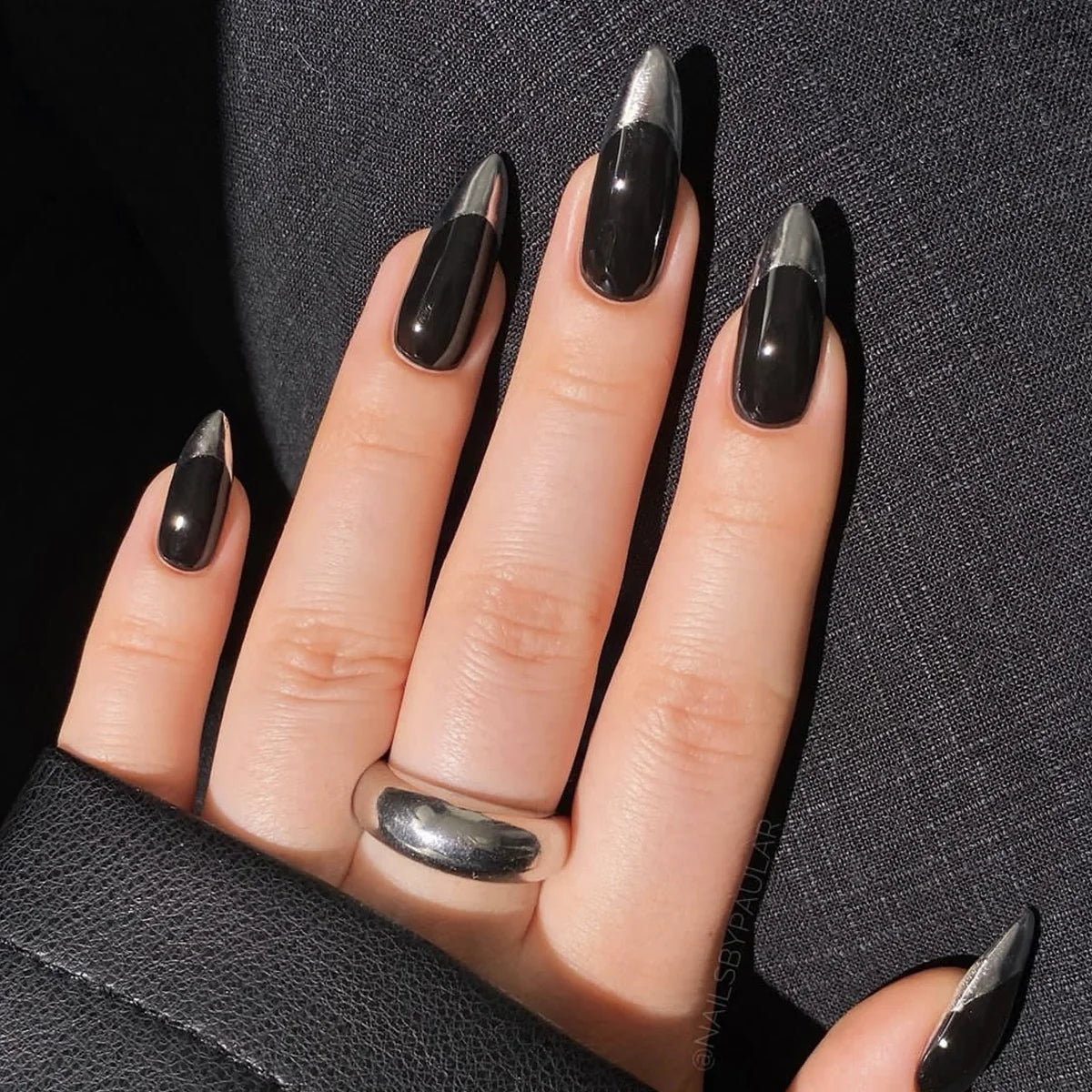 Stiletto Nail Extensions Glossy Black Metallic Tips Lightweight
