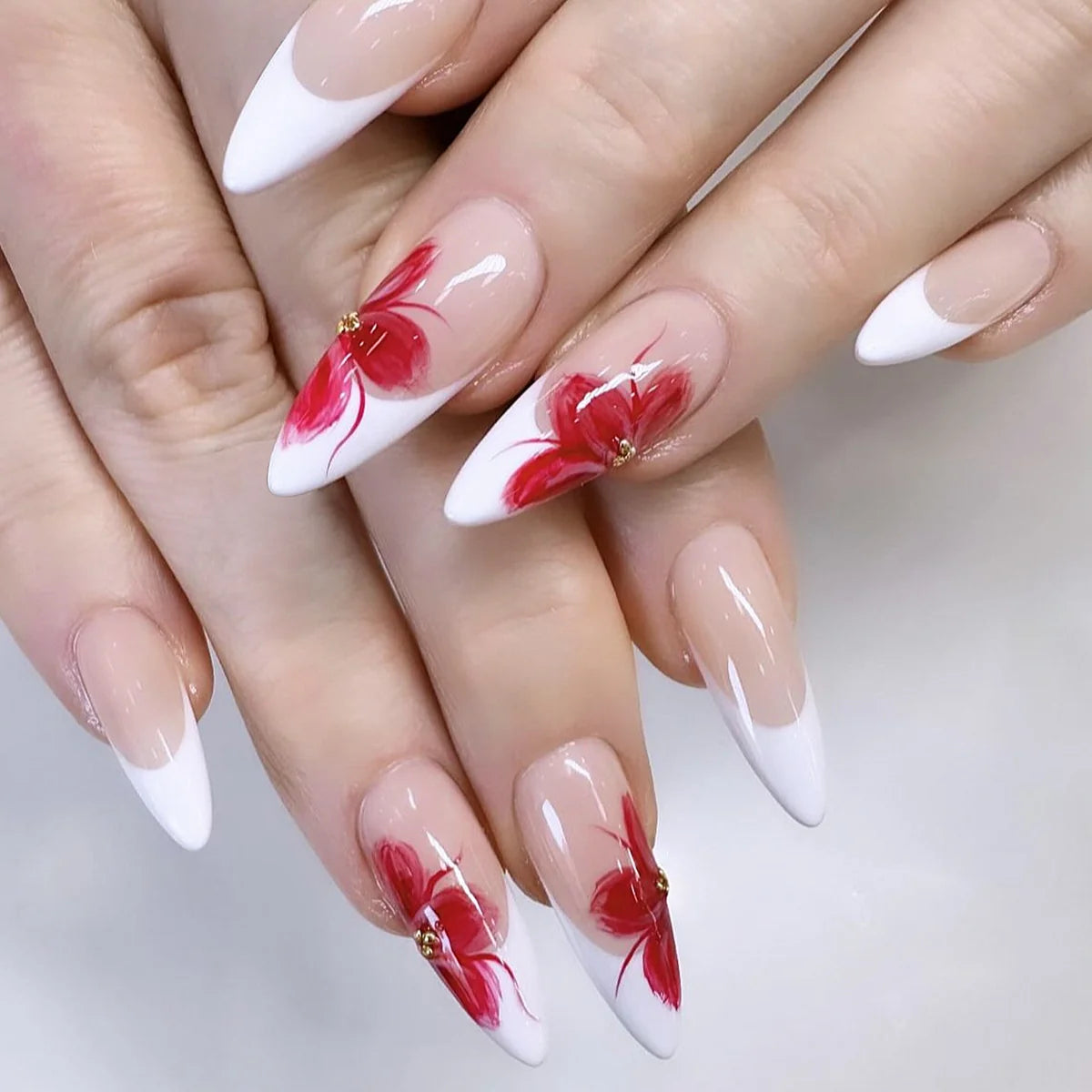 Stiletto Nail Extensions Hand-Painted Floral Acrylic