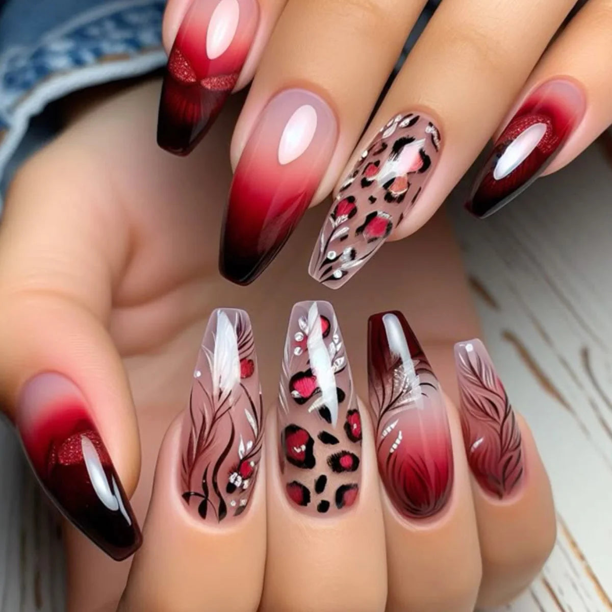 Stiletto Nail Extensions Long Acrylic Floral & Ombre