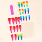 Stiletto Nail Extensions Rainbow Ombre Glitter Acrylic