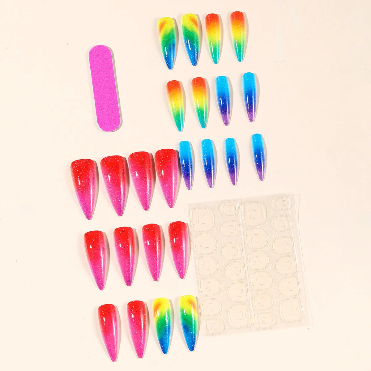 Stiletto Nail Extensions Rainbow Ombre Glitter Acrylic