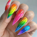 Stiletto Nail Extensions Rainbow Ombre Glitter Acrylic
