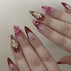 Stiletto Nail Extensions Red Floral Accent