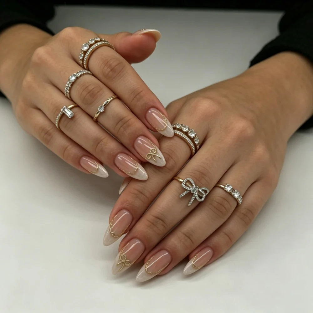 Stiletto Nail Set Bow-Embellished Reusable & Comfortable Fit