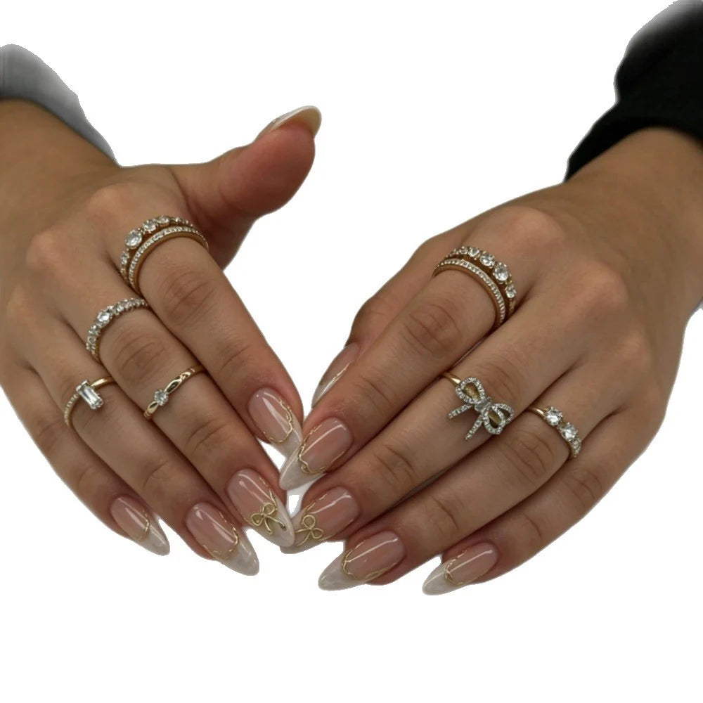 Stiletto Nail Set Bow-Embellished Reusable & Comfortable Fit