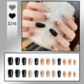 Stiletto Nail Tips Black Glitter & Crystal Glue-On