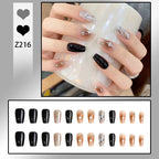 Stiletto Nail Tips Black Glitter & Crystal Glue-On