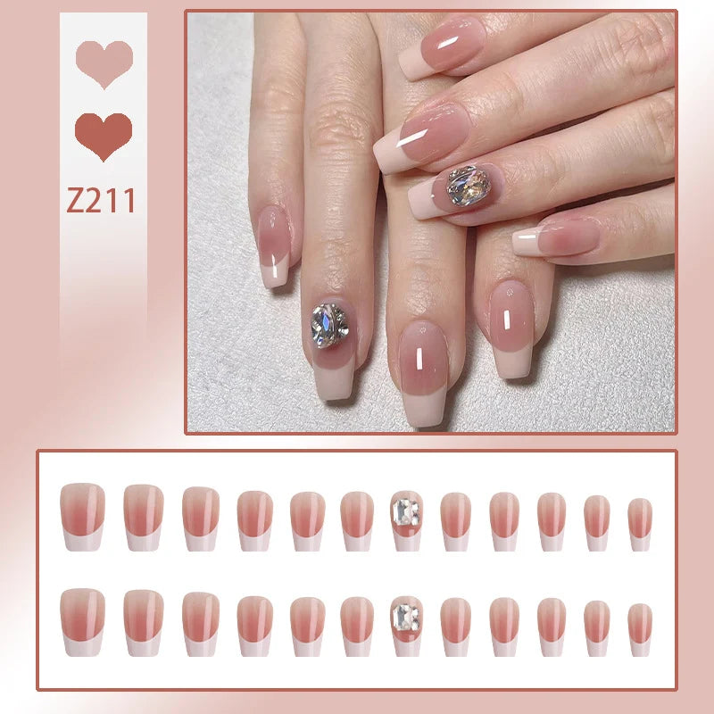 Stiletto Nail Tips Black Glitter & Crystal Glue-On