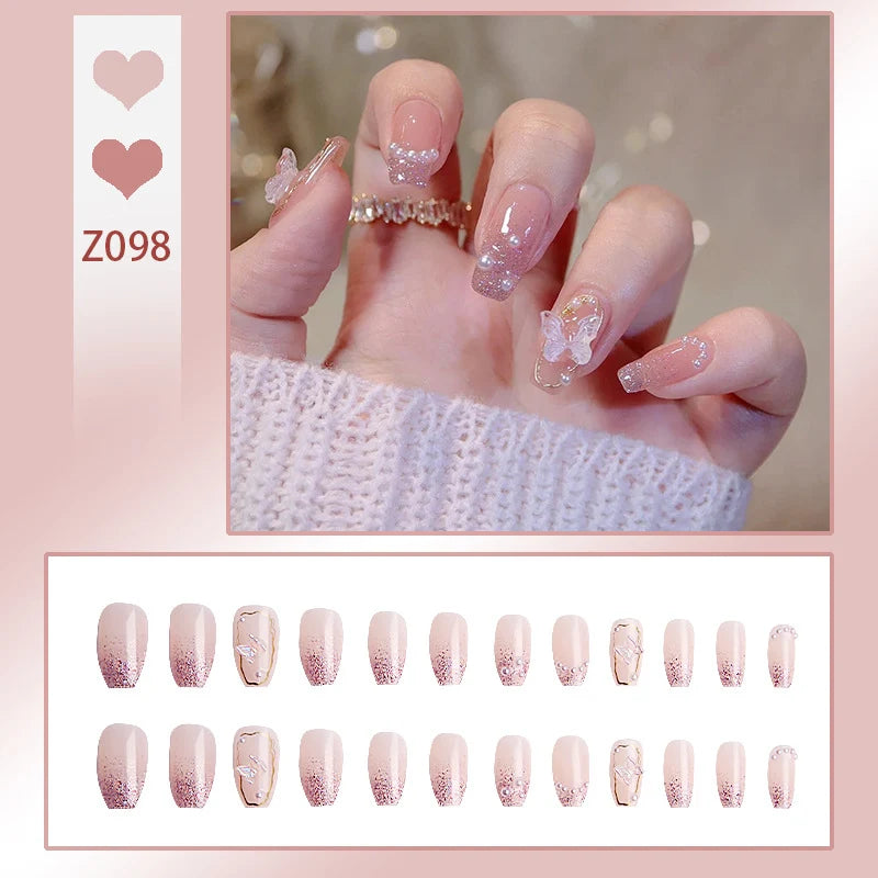 Stiletto Nail Tips Black Glitter & Crystal Glue-On