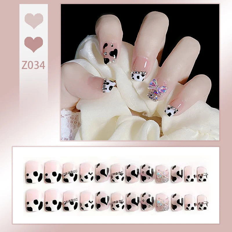 Stiletto Nail Tips Black Glitter & Crystal Glue-On
