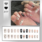 Stiletto Nail Tips Black Glitter & Crystal Glue-On