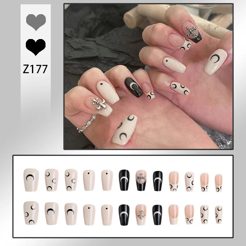 Stiletto Nail Tips Black Glitter & Crystal Glue-On