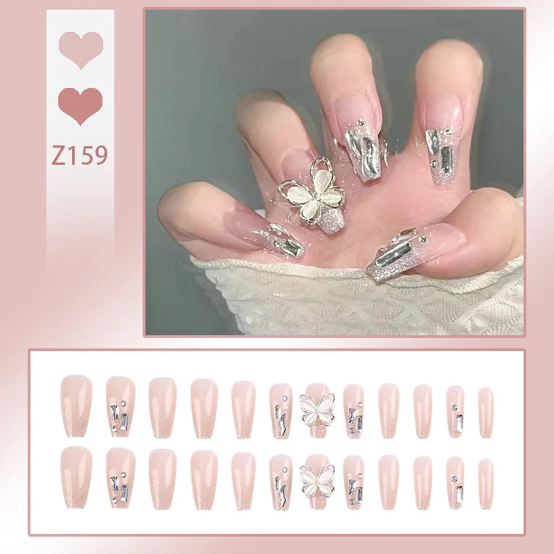 Stiletto Nail Tips Black Glitter & Crystal Glue-On