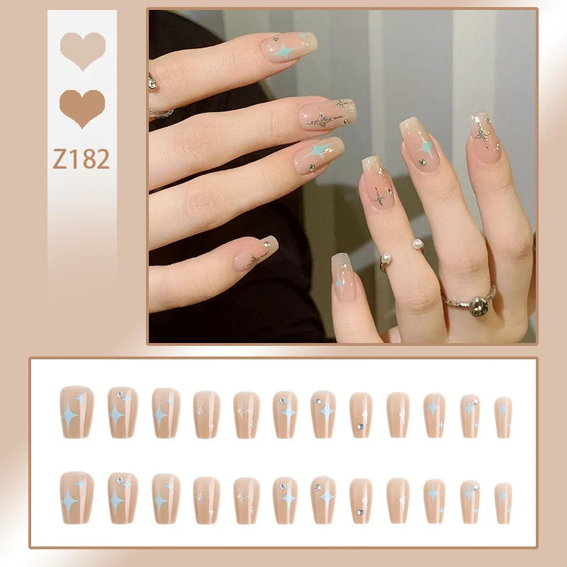 Stiletto Nail Tips Black Glitter & Crystal Glue-On