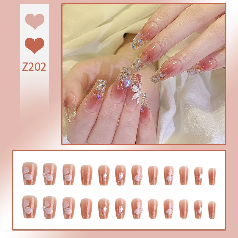 Stiletto Nail Tips Black Glitter & Crystal Glue-On