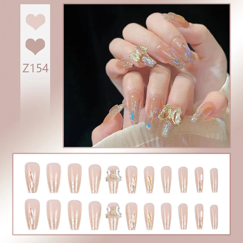 Stiletto Nail Tips Black Glitter & Crystal Glue-On
