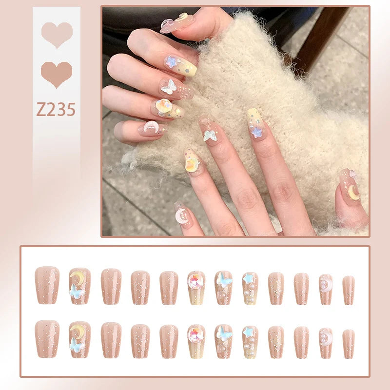 Stiletto Nail Tips Black Glitter & Crystal Glue-On