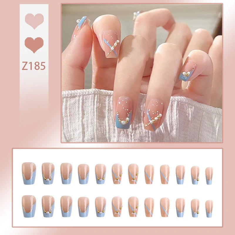 Stiletto Nail Tips Black Glitter & Crystal Glue-On