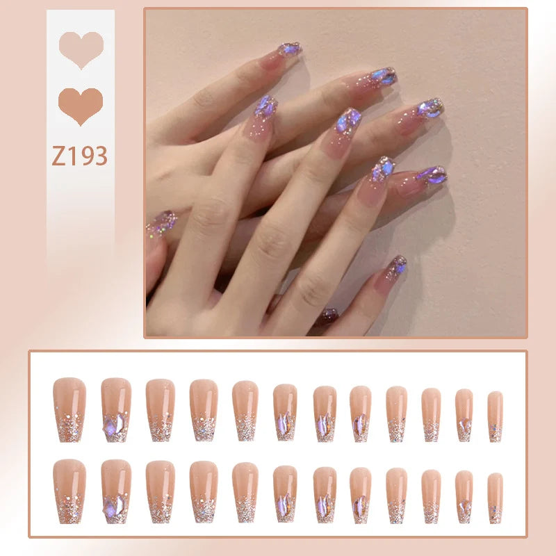 Stiletto Nail Tips Black Glitter & Crystal Glue-On
