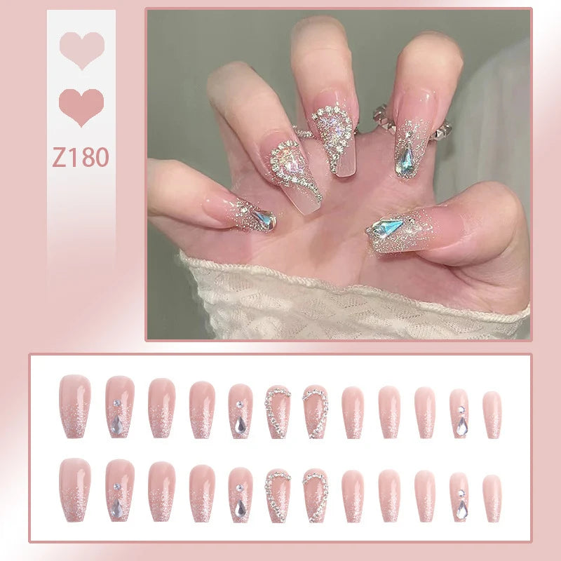 Stiletto Nail Tips Black Glitter & Crystal Glue-On