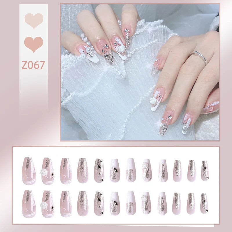 Stiletto Nail Tips Black Glitter & Crystal Glue-On