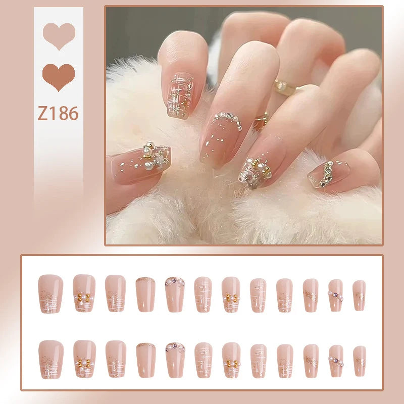 Stiletto Nail Tips Black Glitter & Crystal Glue-On