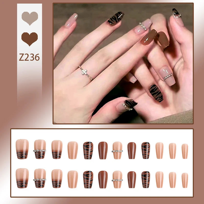 Stiletto Nail Tips Black Glitter & Crystal Glue-On