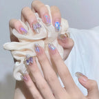 Stiletto Nail Tips Black Glitter & Crystal Glue-On
