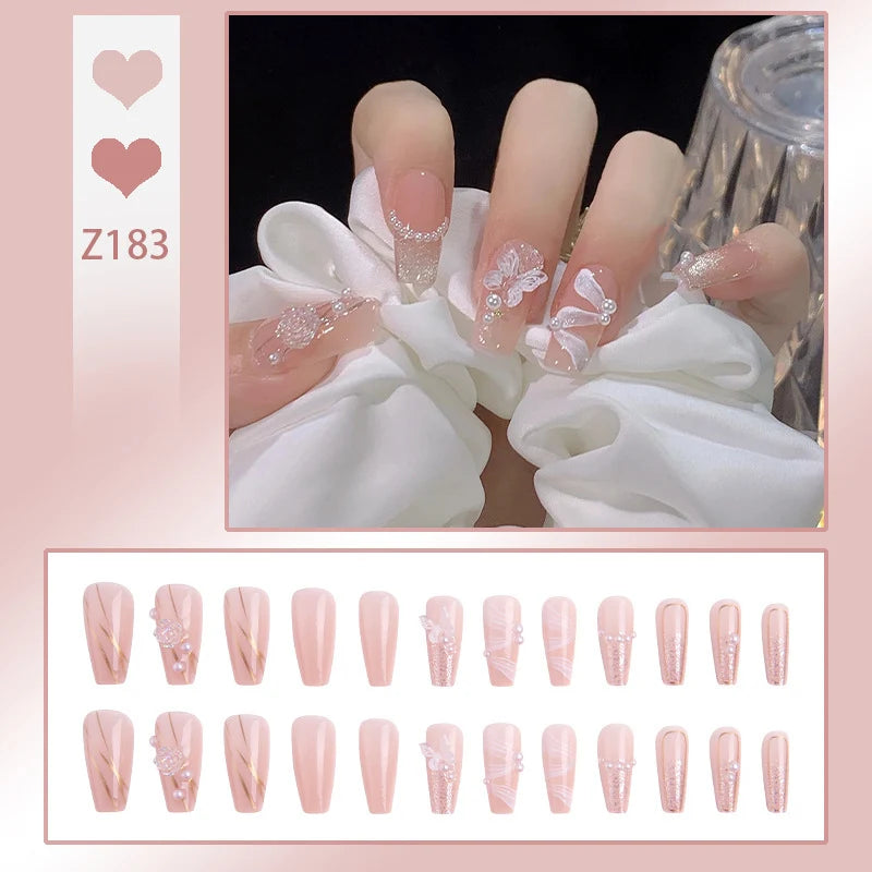 Stiletto Nail Tips Black Glitter & Crystal Glue-On