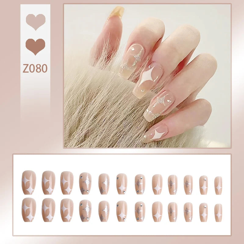 Stiletto Nail Tips Black Glitter & Crystal Glue-On