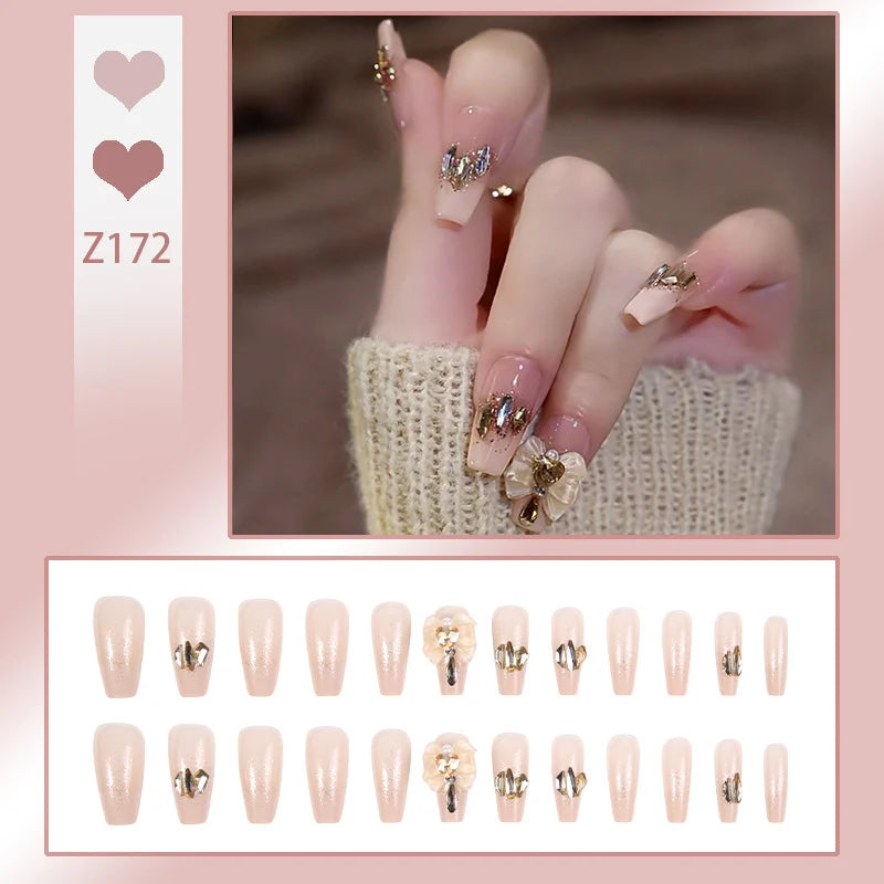 Stiletto Nail Tips Black Glitter & Crystal Glue-On