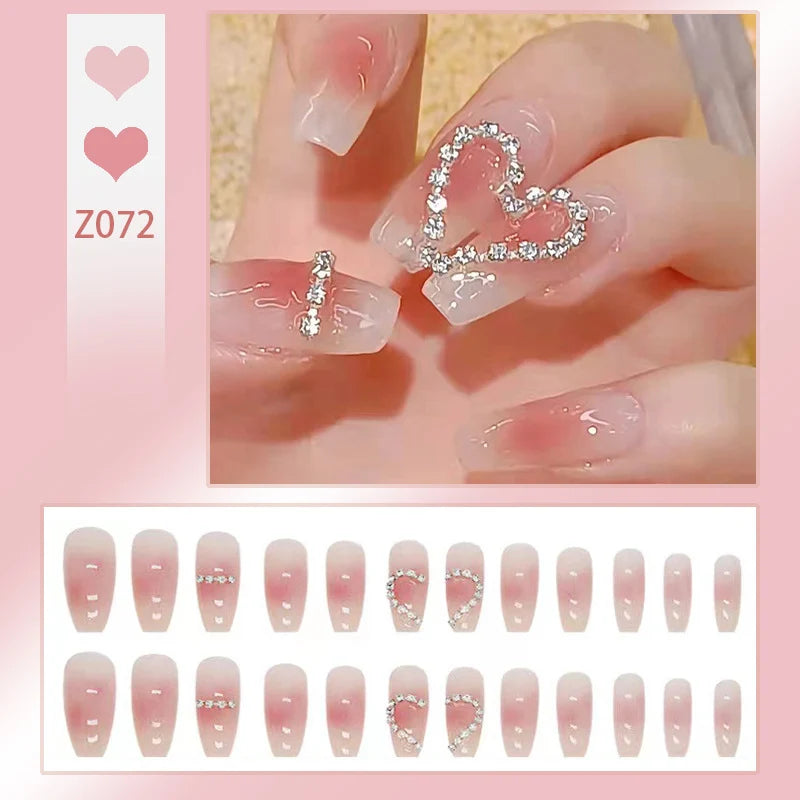 Stiletto Nail Tips Black Glitter & Crystal Glue-On