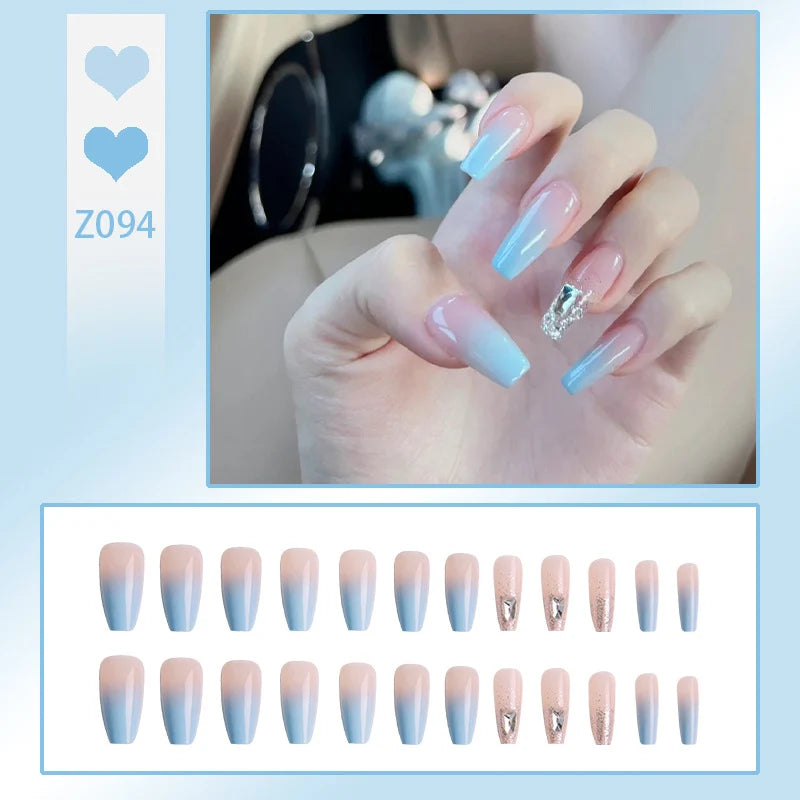 Stiletto Nail Tips Black Glitter & Crystal Glue-On