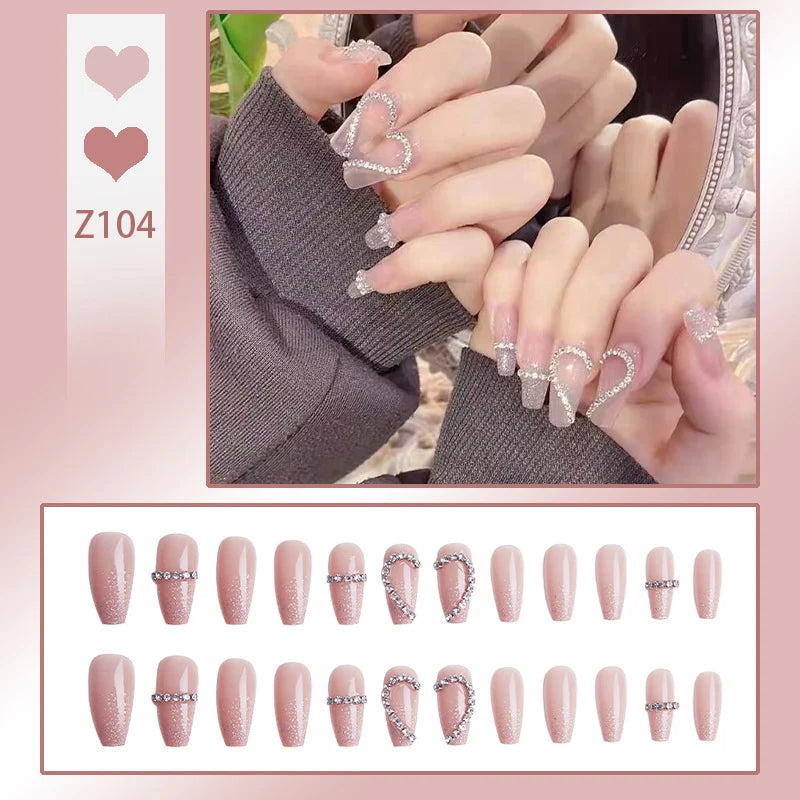Stiletto Nail Tips Black Glitter & Crystal Glue-On