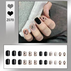 Stiletto Nail Tips Black Glitter & Crystal Glue-On