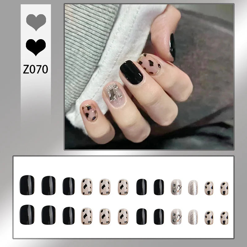 Stiletto Nail Tips Black Glitter & Crystal Glue-On
