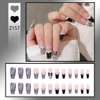 Stiletto Nail Tips Black Glitter & Crystal Glue-On