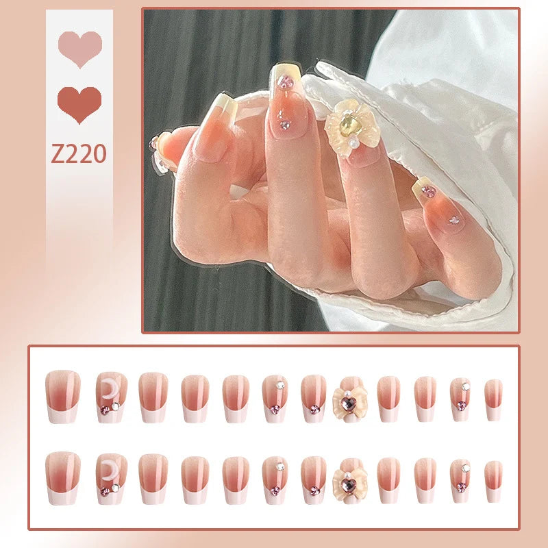 Stiletto Nail Tips Black Glitter & Crystal Glue-On