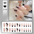 Stiletto Nail Tips Black Glitter & Crystal Glue-On