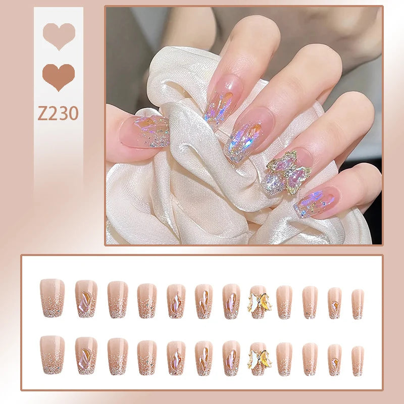 Stiletto Nail Tips Black Glitter & Crystal Glue-On