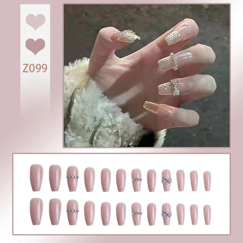 Stiletto Nail Tips Black Glitter & Crystal Glue-On