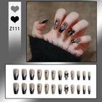 Stiletto Nail Tips Black Glitter & Crystal Glue-On