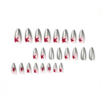 Stiletto Nails Silver Metallic Red Stars Acrylic
