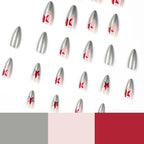 Stiletto Nails Silver Metallic Red Stars Acrylic