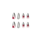 Stiletto Nails Silver Metallic Red Stars Acrylic
