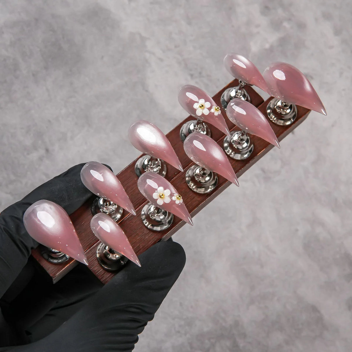 Stiletto Press-On Nail Set Floral Embellishments Multiple Sizes